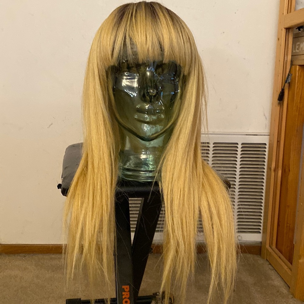 Gorgeous long blonde wig with full bangs
